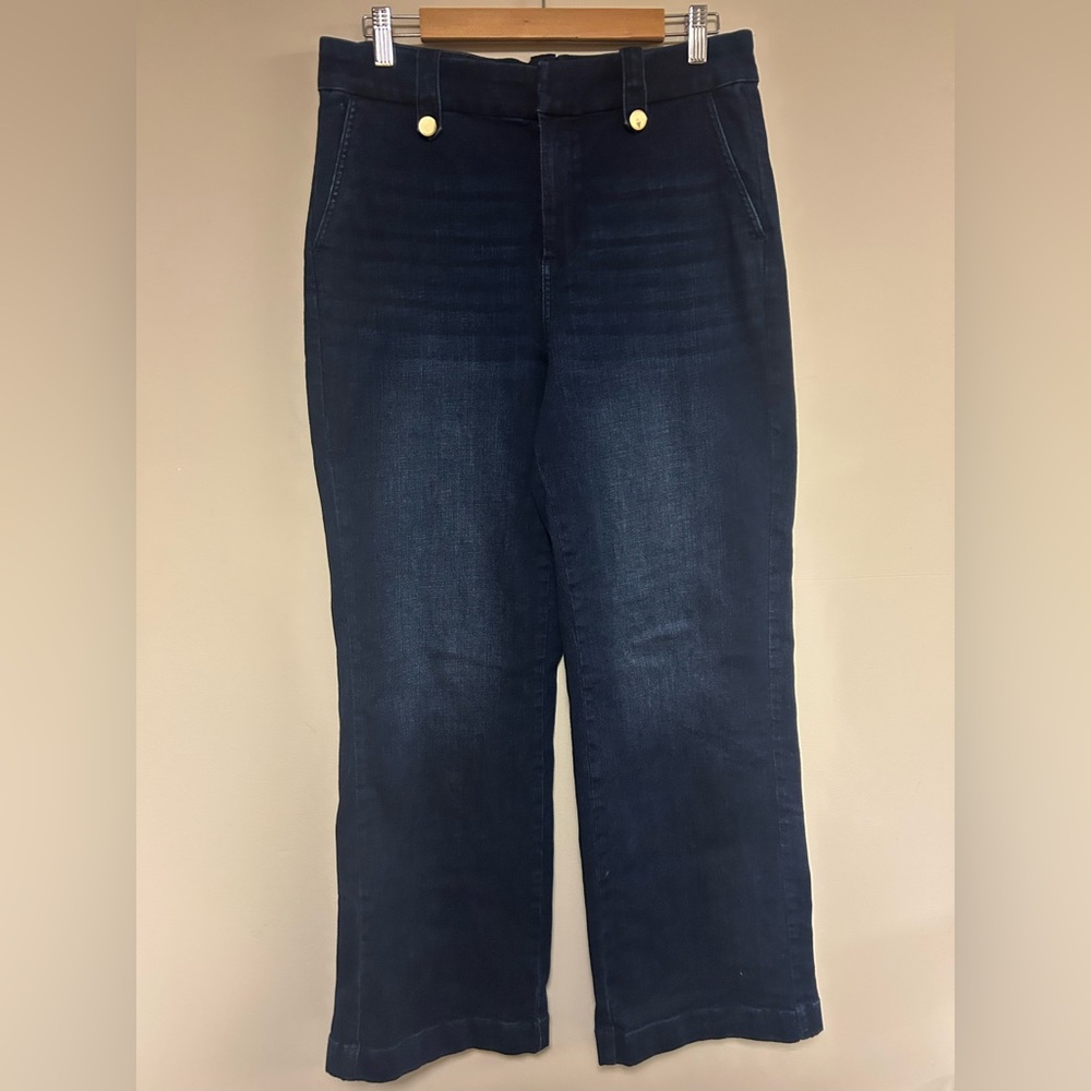 Talbots Like New Wide Leg Dark Denim Jeans Gold Detail Size 10